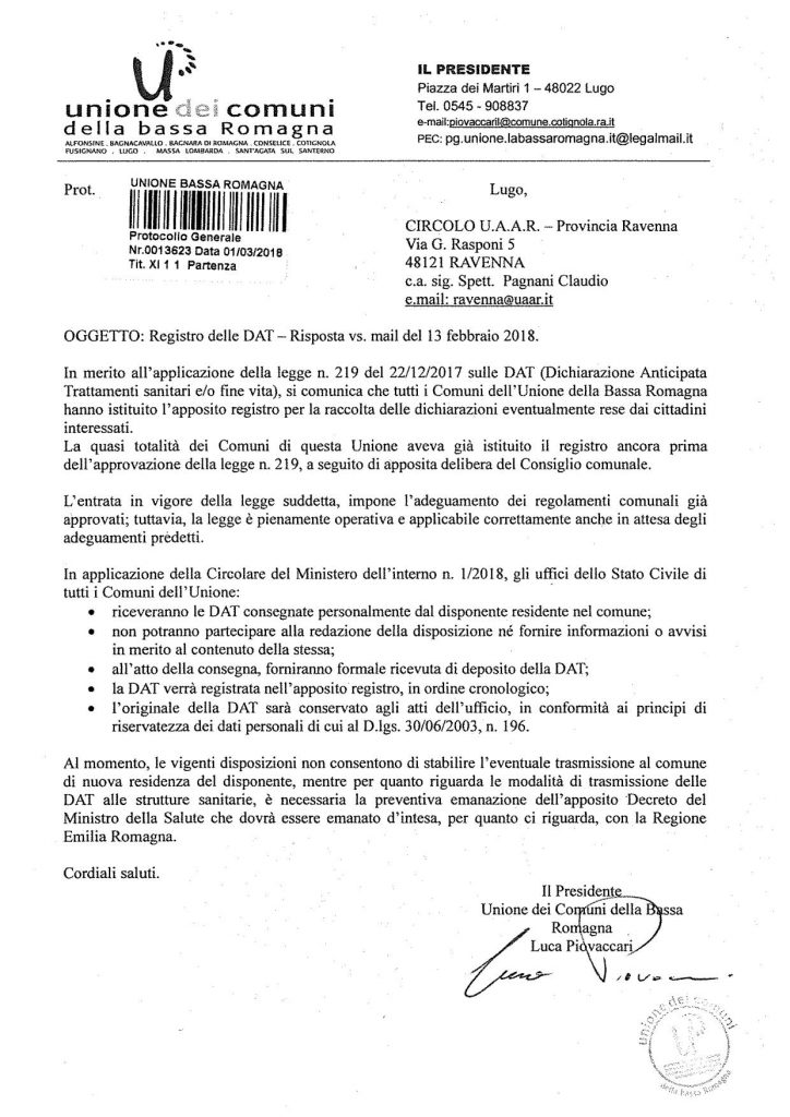 Dat adeguamento legge Unione ComuniBassa Romagna 2018